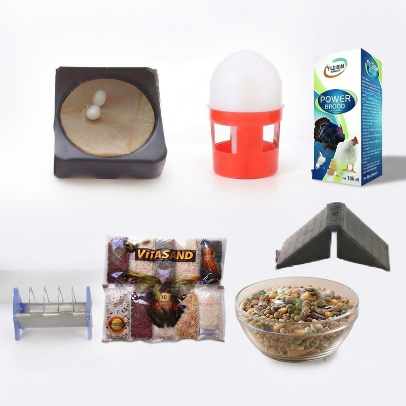 Güvercin Bakım, Besleme ve Kümes Ekipmanları Ekonomik Seti (Güvercin folluk+Güvecin yemlik+Güvercin suluk+Güvercin vitamin+Tünek+Yem)